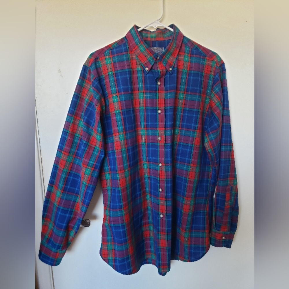 Vintage Pendleton multicolored wool flannel plaid men's large long sleeved shirt